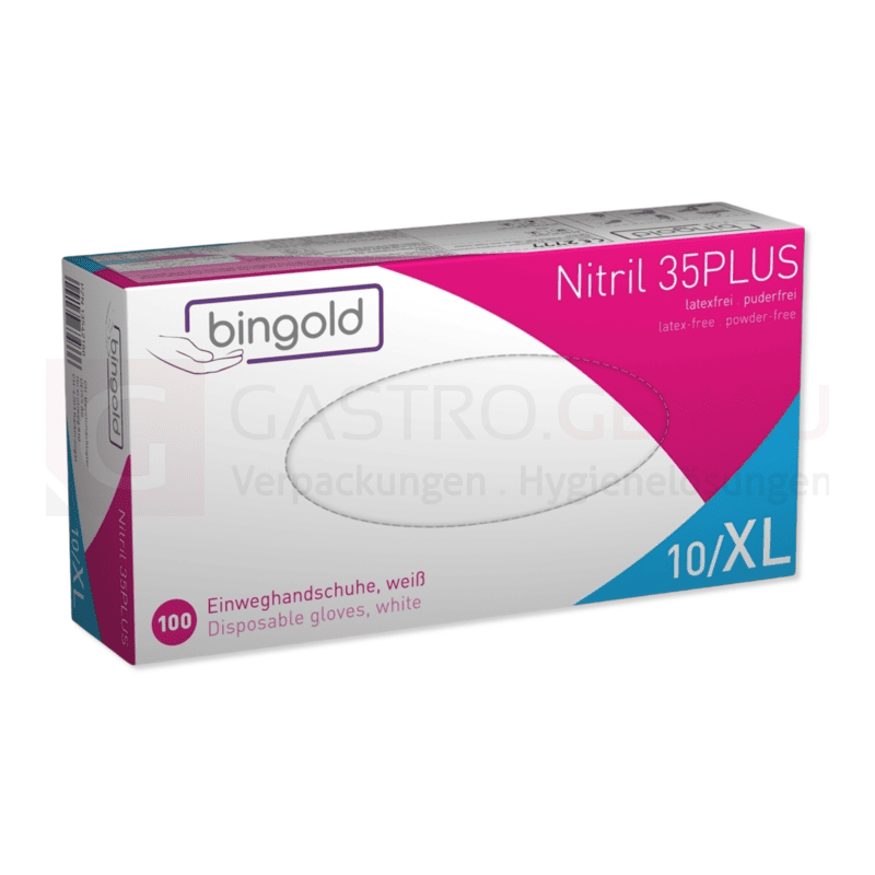 Bingold Nitril 35PLUS Handschuh, weiß, puderfrei, 100 Stk., XL